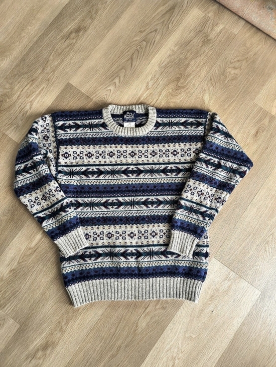 Woolrich Sweaters - Vintage Woolrich Geometric Crewneck Sweater Blue & White Size Large